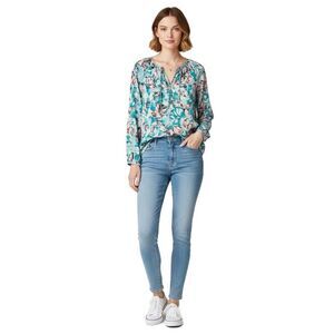 Rebecca Taylor Teal and Pink Silk Floral Long Sleeve Blouse